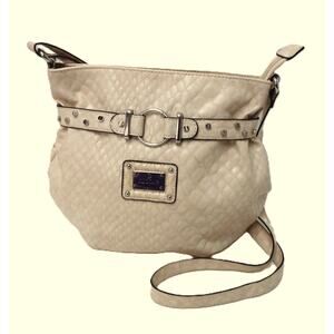 Nicole Miller Cream Crossbody Faux Snakeskin Belt Style Handbag